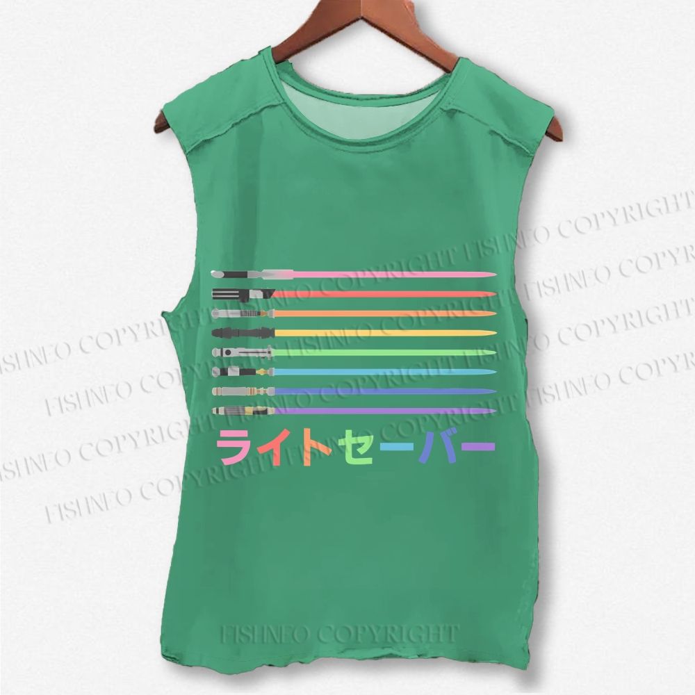 Unisex Lightsaber Vintage Printed Washed Tank Top