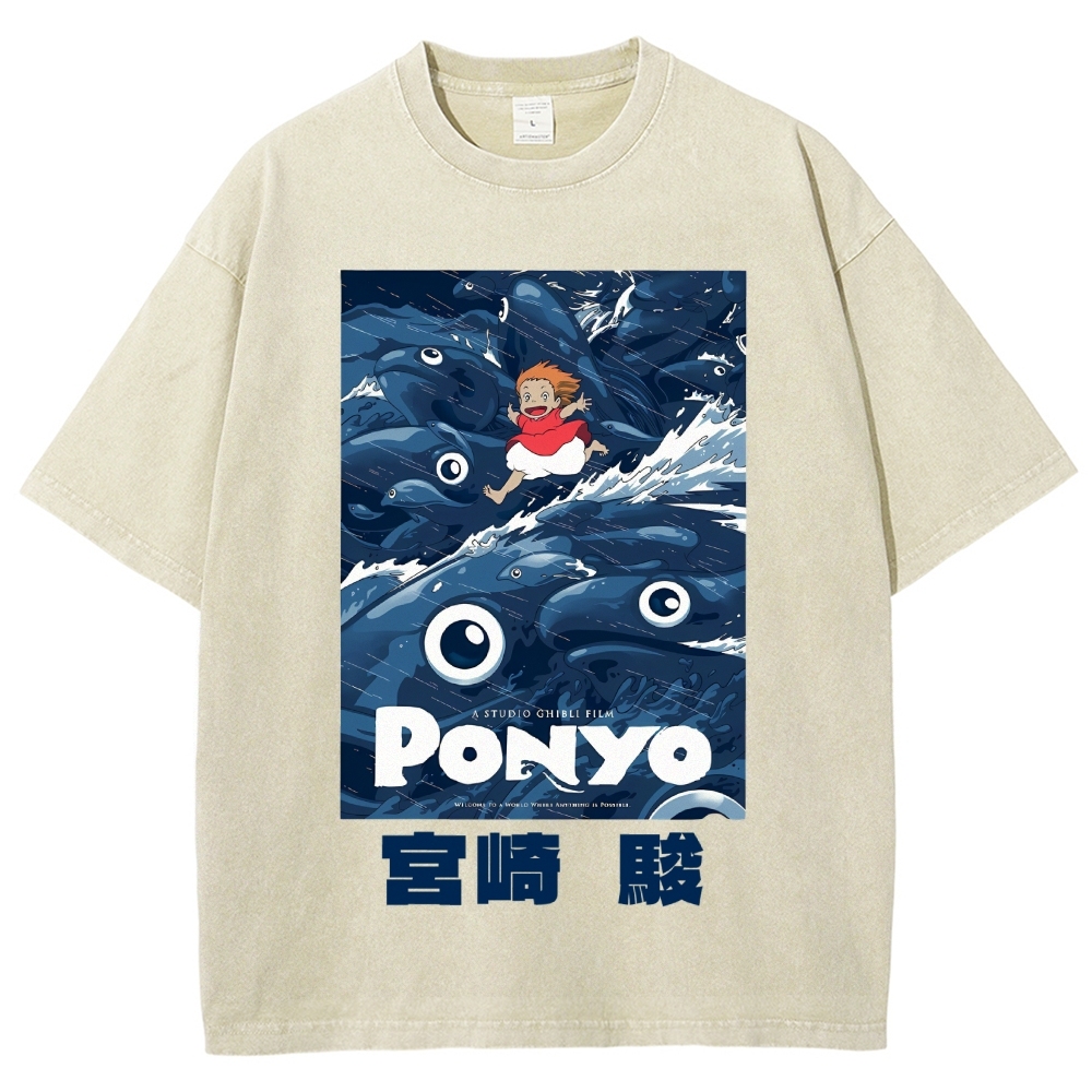 Ghibli Ponyo Anime Vintage Wash Japanese Design T-Shirt