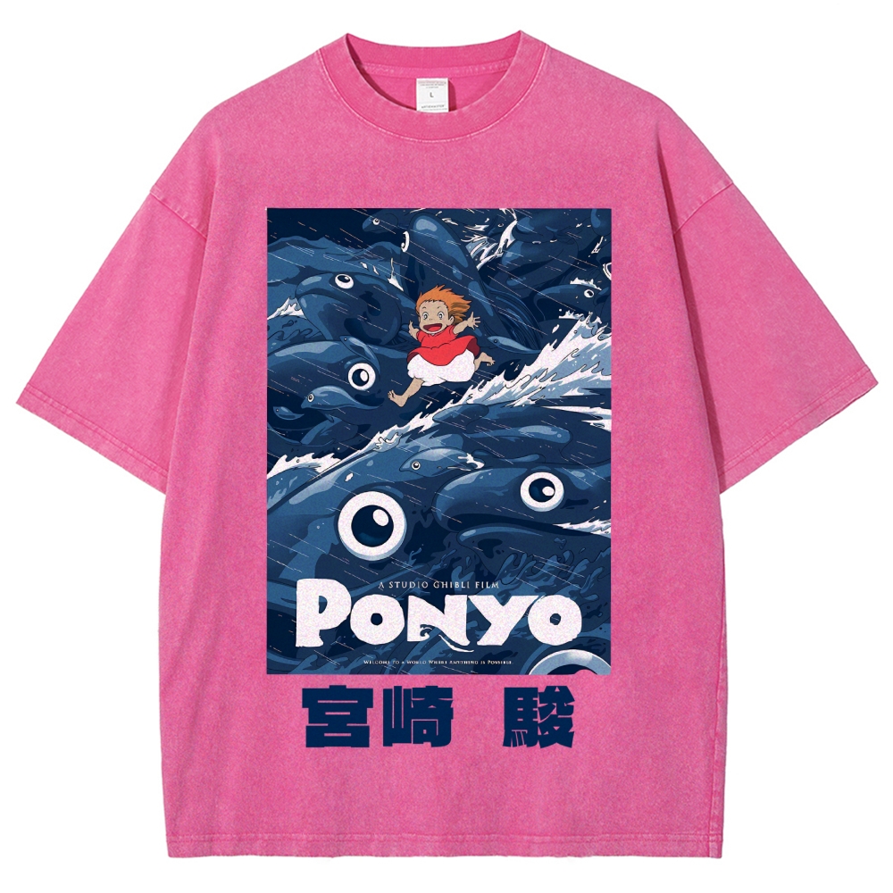 Ghibli Ponyo Anime Vintage Wash Japanese Design T-Shirt