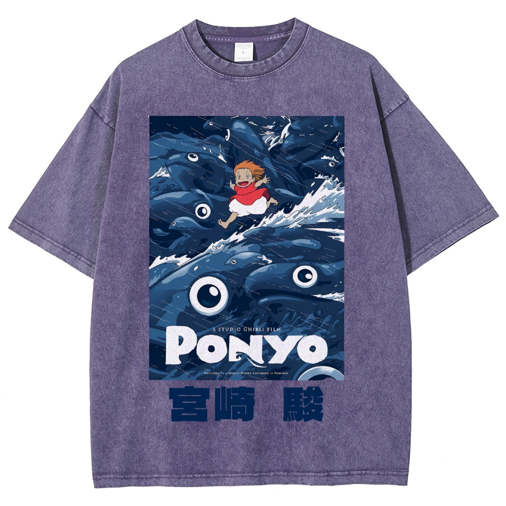 Ghibli Ponyo Anime Vintage Wash Japanese Design T-Shirt