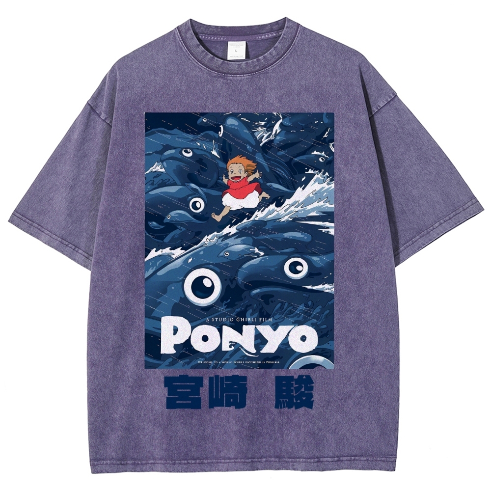 Ghibli Ponyo Anime Vintage Wash Japanese Design T-Shirt