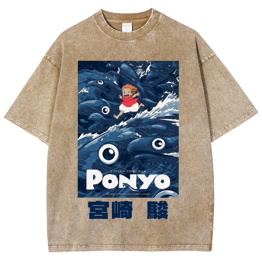 Ghibli Ponyo Anime Vintage Wash Japanese Design T-Shirt