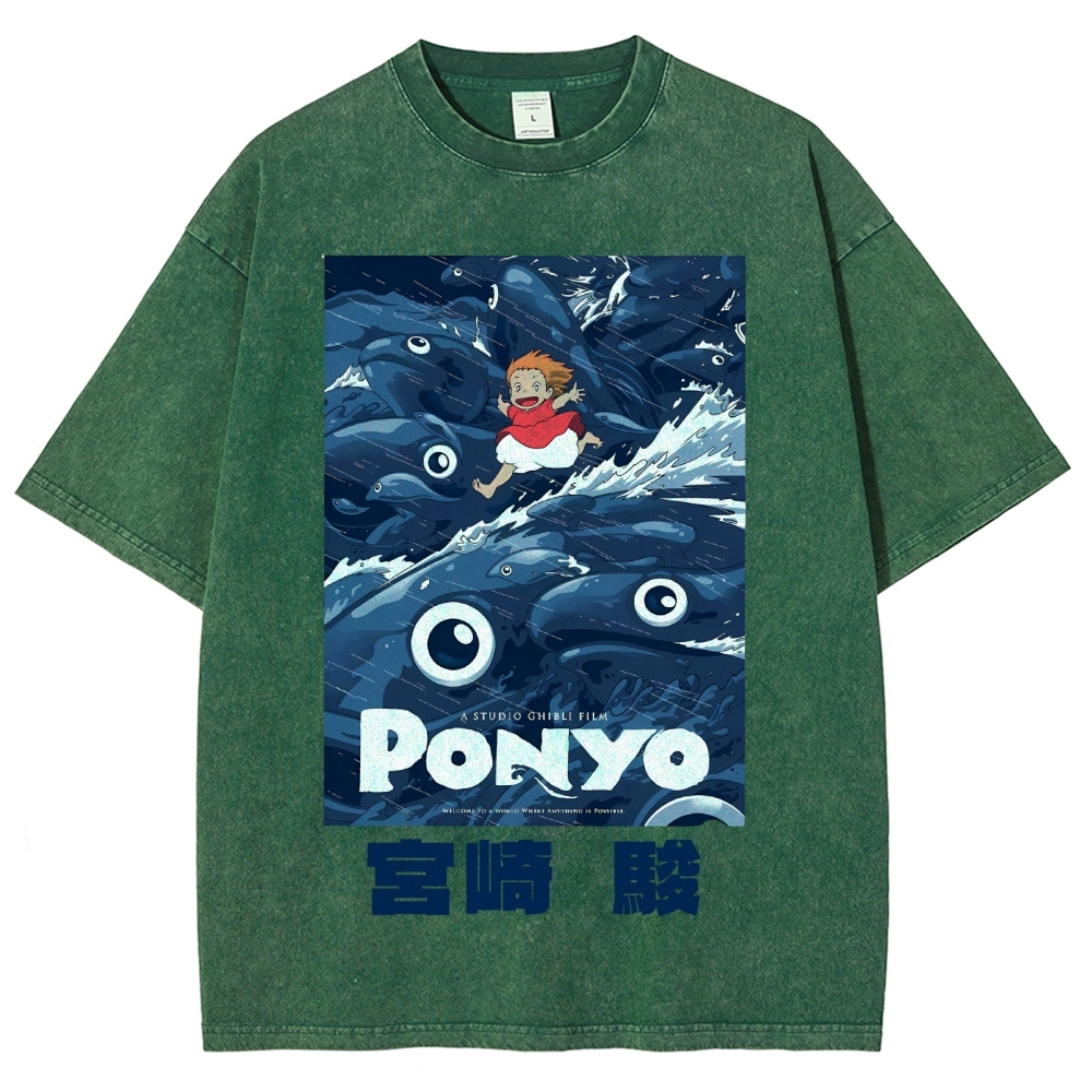 Ghibli Ponyo Anime Vintage Wash Japanese Design T-Shirt