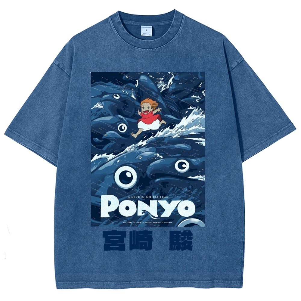 Ghibli Ponyo Anime Vintage Wash Japanese Design T-Shirt