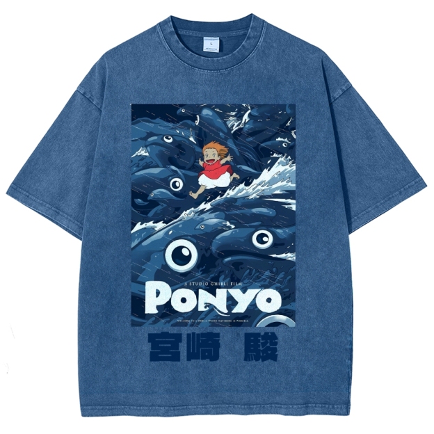 Ghibli Ponyo Anime Vintage Wash Japanese Design T-Shirt