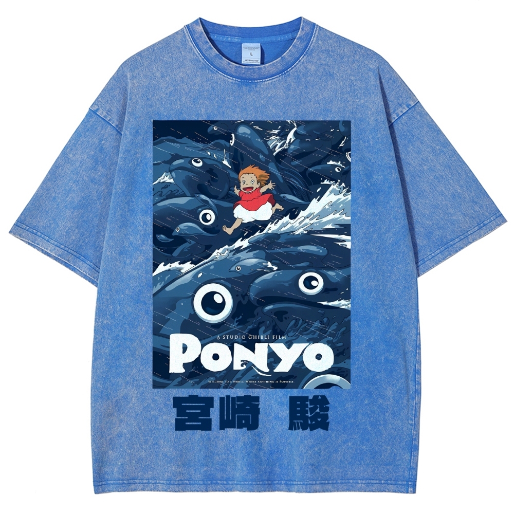Ghibli Ponyo Anime Vintage Wash Japanese Design T-Shirt