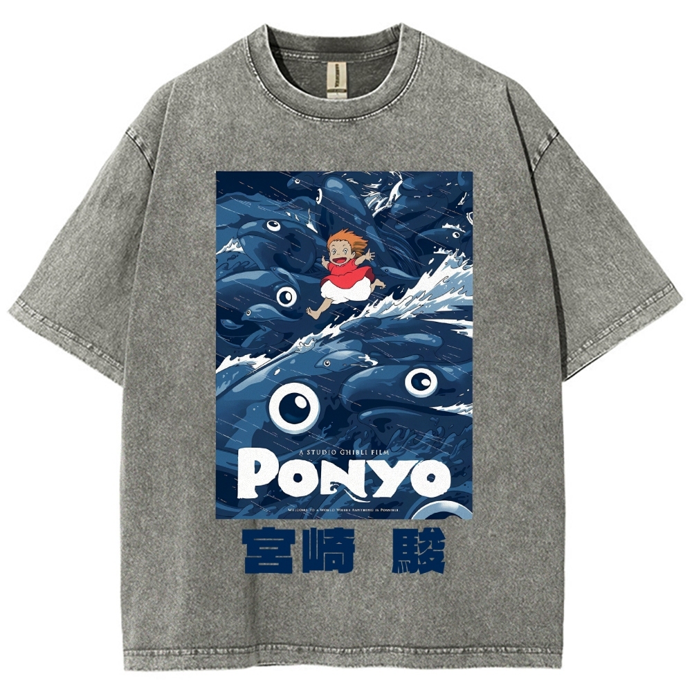 Ghibli Ponyo Anime Vintage Wash Japanese Design T-Shirt