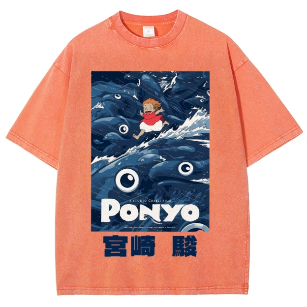 Ghibli Ponyo Anime Vintage Wash Japanese Design T-Shirt