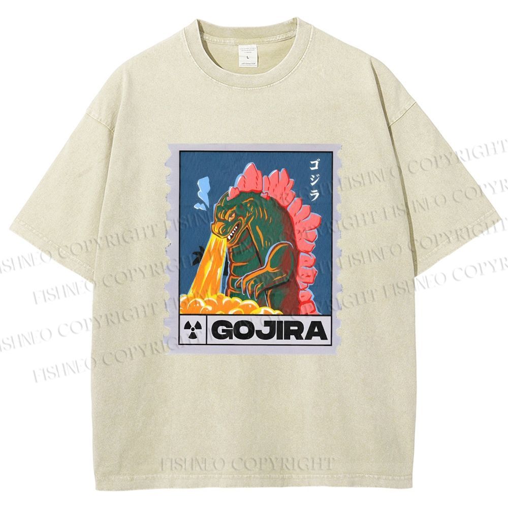 Unisex Cartoon Monster Stamps Printed Washed Tee