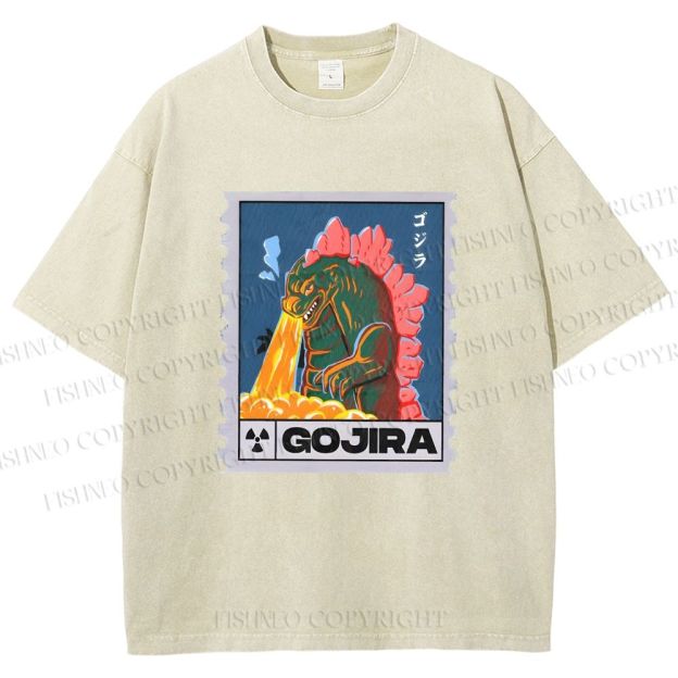 Unisex Cartoon Monster Stamps Printed Washed Tee