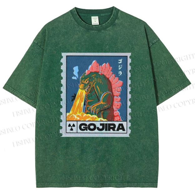 Unisex Cartoon Monster Stamps Printed Washed Tee
