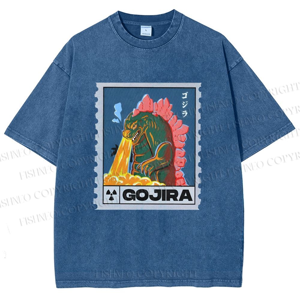Unisex Cartoon Monster Stamps Printed Washed Tee