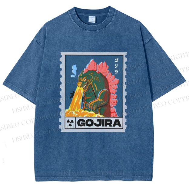 Unisex Cartoon Monster Stamps Printed Washed Tee