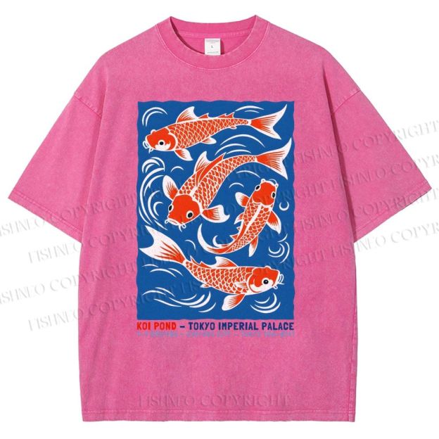 Unisex Vintage Koi Printed Washed Tee