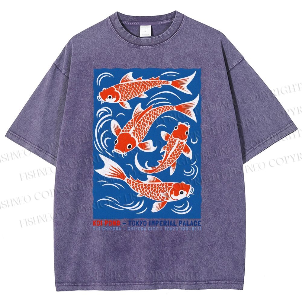 Unisex Vintage Koi Printed Washed Tee