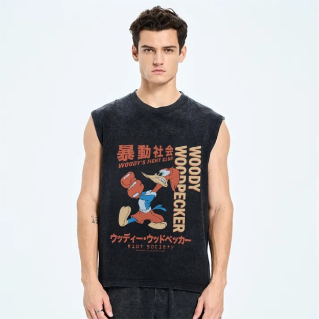 Woody Woodpecker's Fight Club Vintage Distressed Washed Tank Top