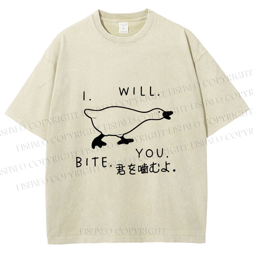 Unisex I Will Bite You Goose Printed Washed Tee