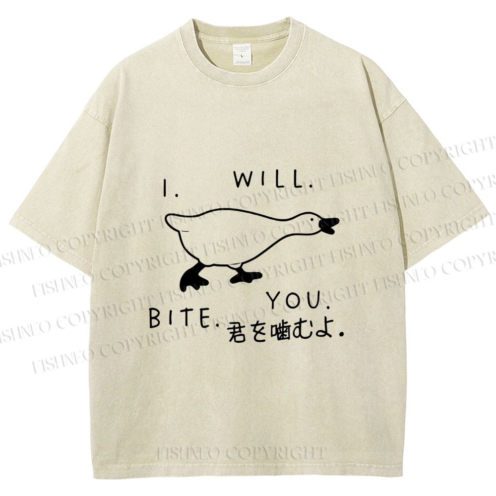 Unisex I Will Bite You Goose Printed Washed Tee