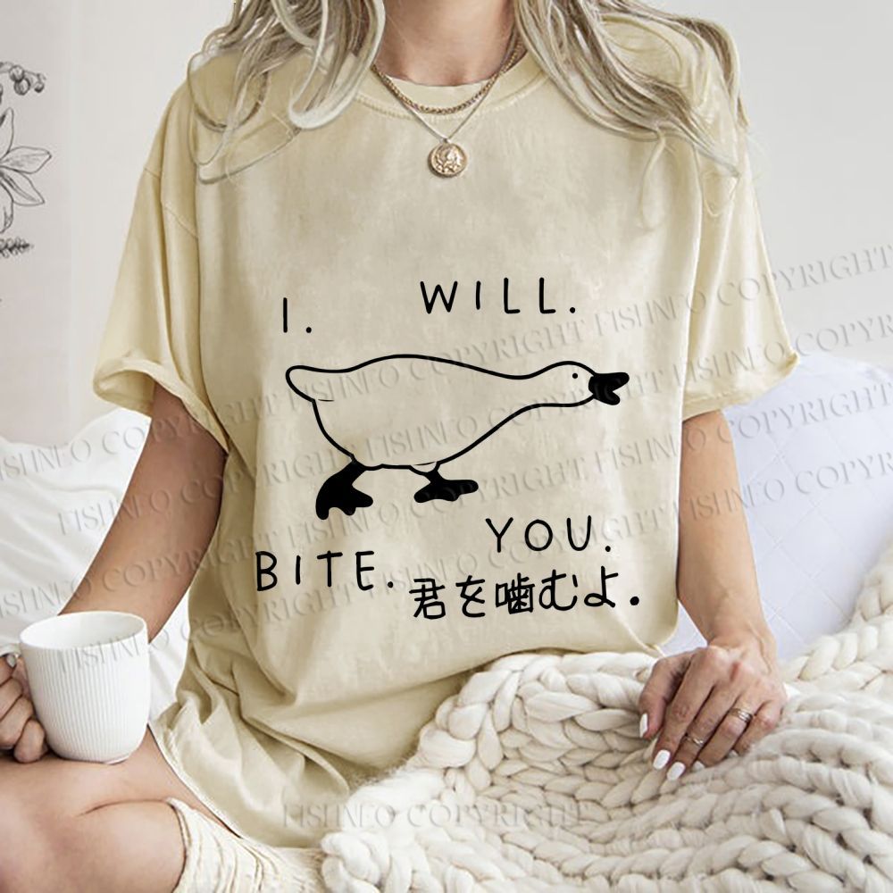 Unisex I Will Bite You Goose Printed Washed Tee