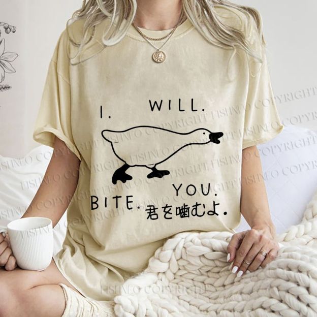 Unisex I Will Bite You Goose Printed Washed Tee