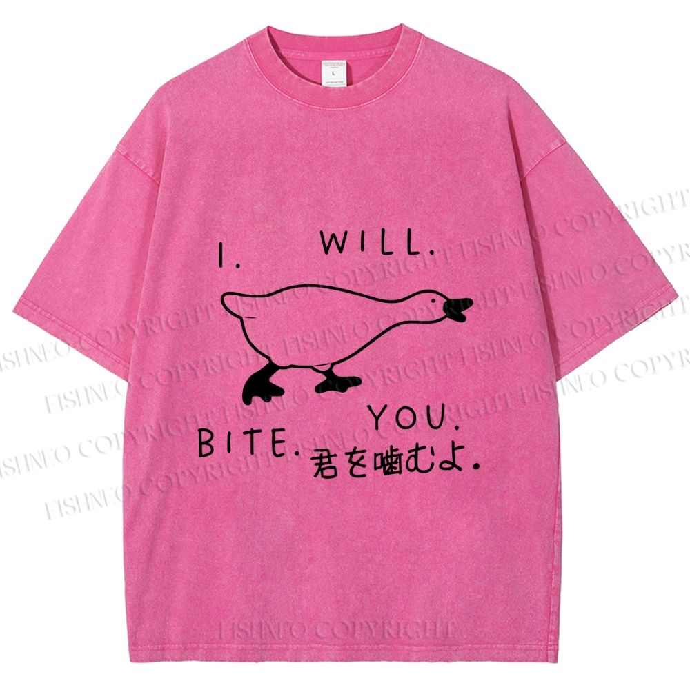 Unisex I Will Bite You Goose Printed Washed Tee