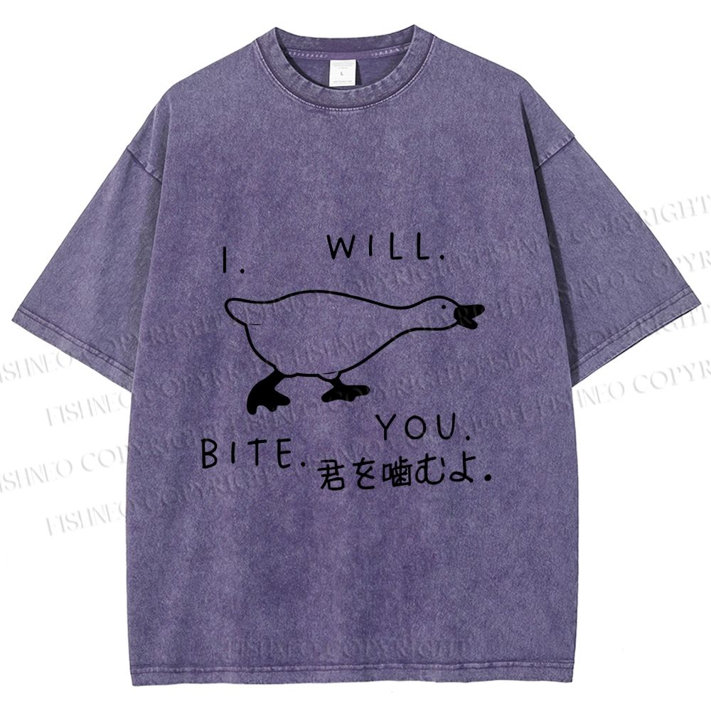 Unisex I Will Bite You Goose Printed Washed Tee