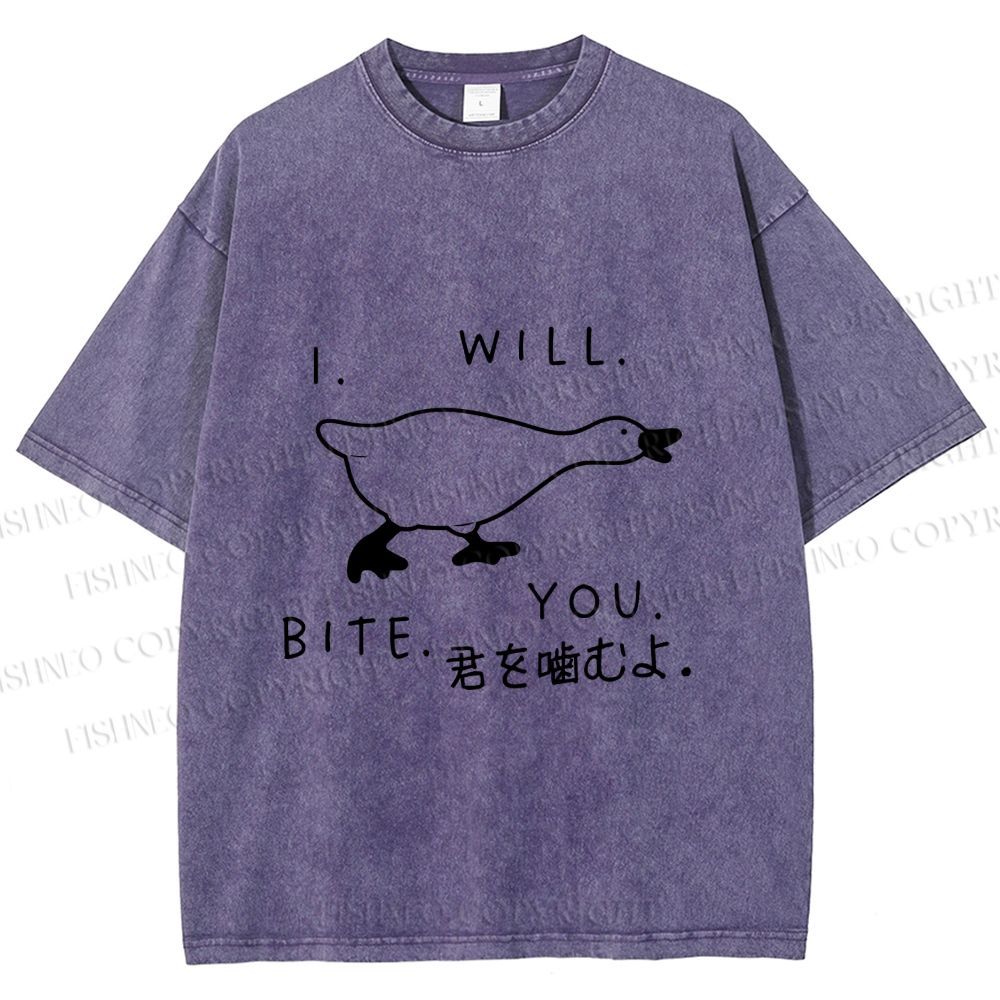 Unisex I Will Bite You Goose Printed Washed Tee