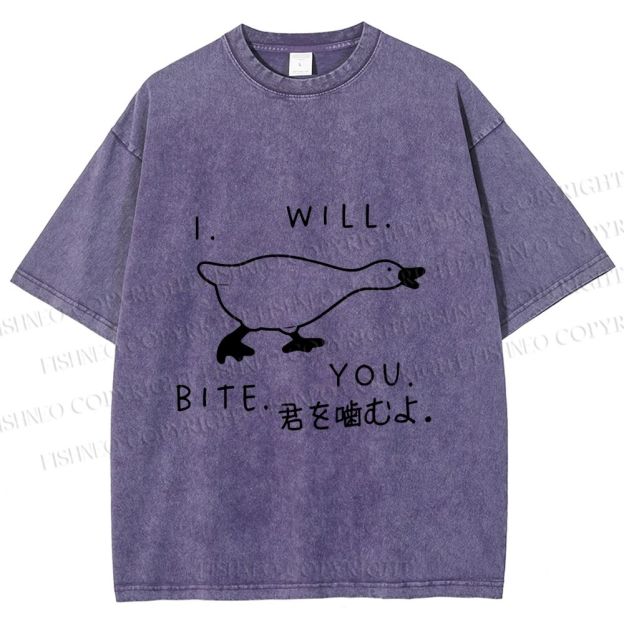 Unisex I Will Bite You Goose Printed Washed Tee