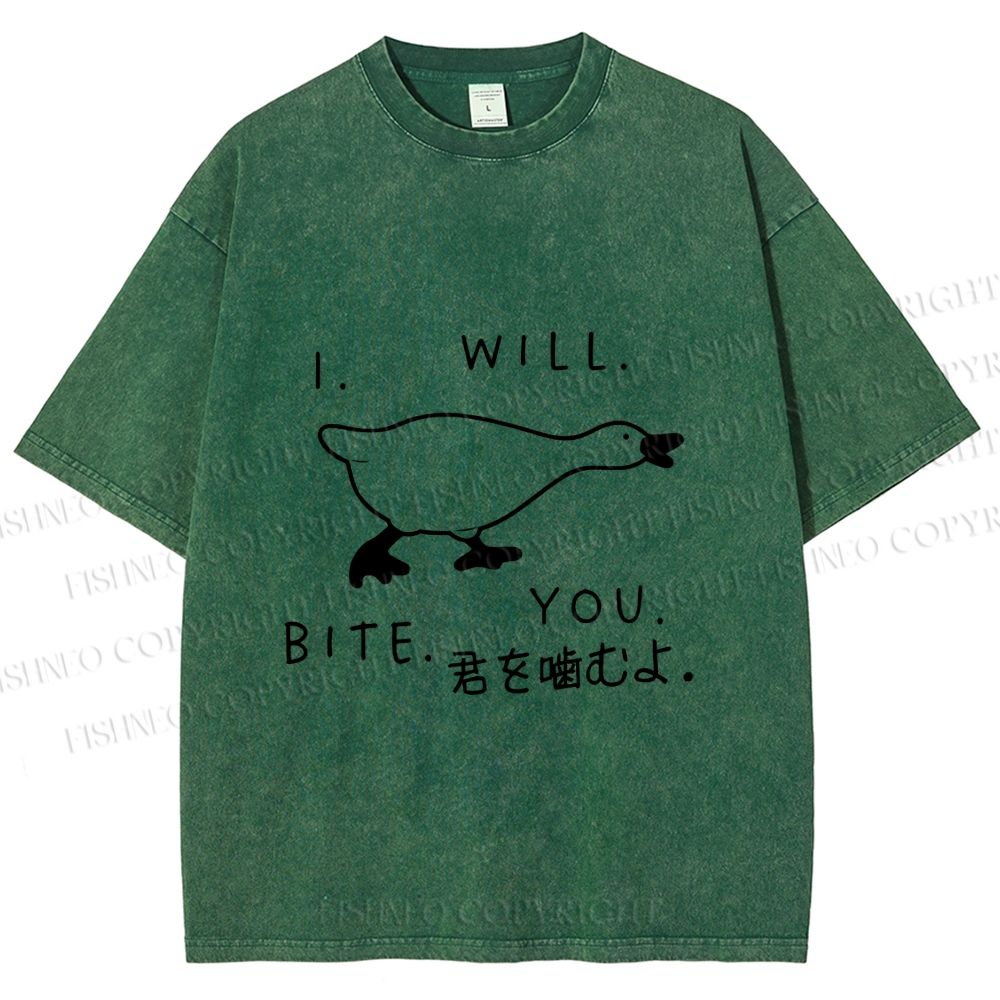 Unisex I Will Bite You Goose Printed Washed Tee