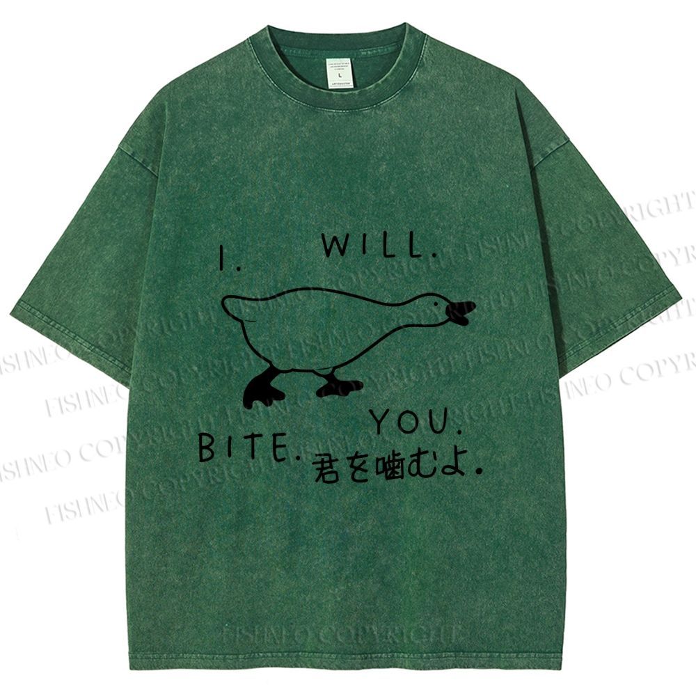Unisex I Will Bite You Goose Printed Washed Tee