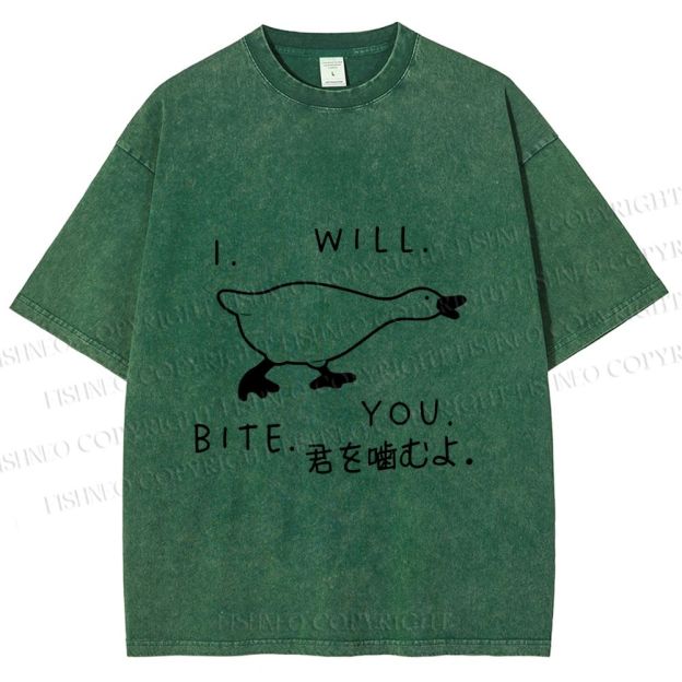 Unisex I Will Bite You Goose Printed Washed Tee