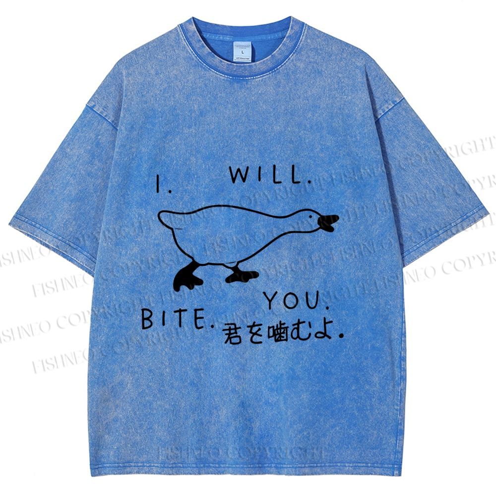 Unisex I Will Bite You Goose Printed Washed Tee