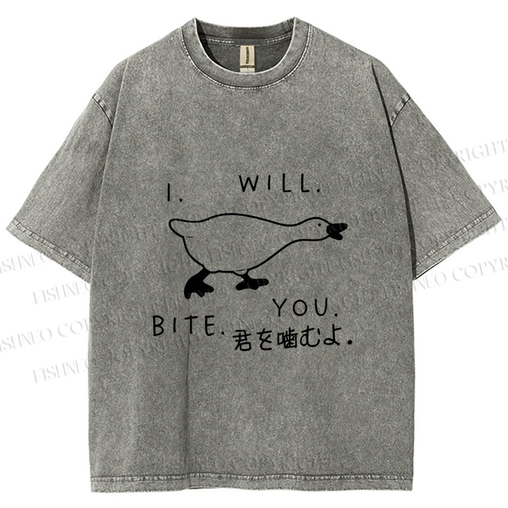 Unisex I Will Bite You Goose Printed Washed Tee