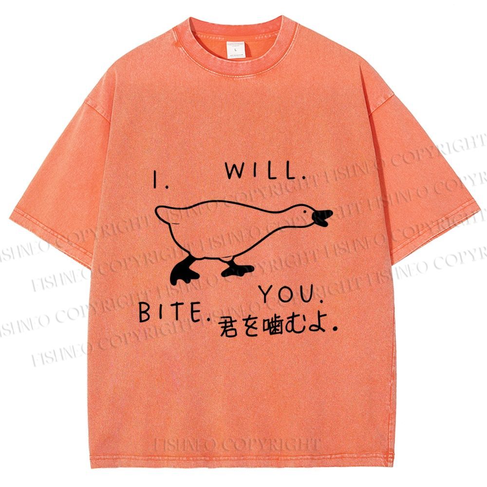 Unisex I Will Bite You Goose Printed Washed Tee