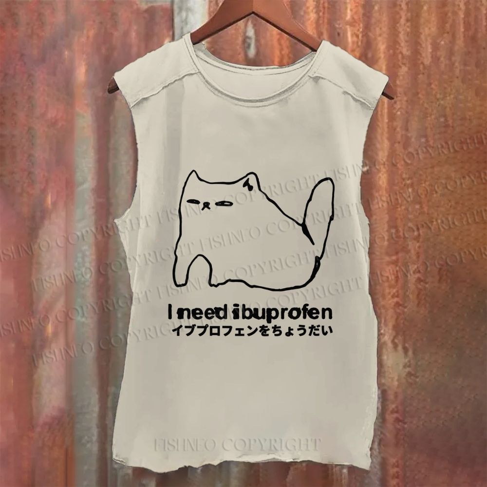 I need ibuprofen Cat Vintage Casual Printed Tank Top
