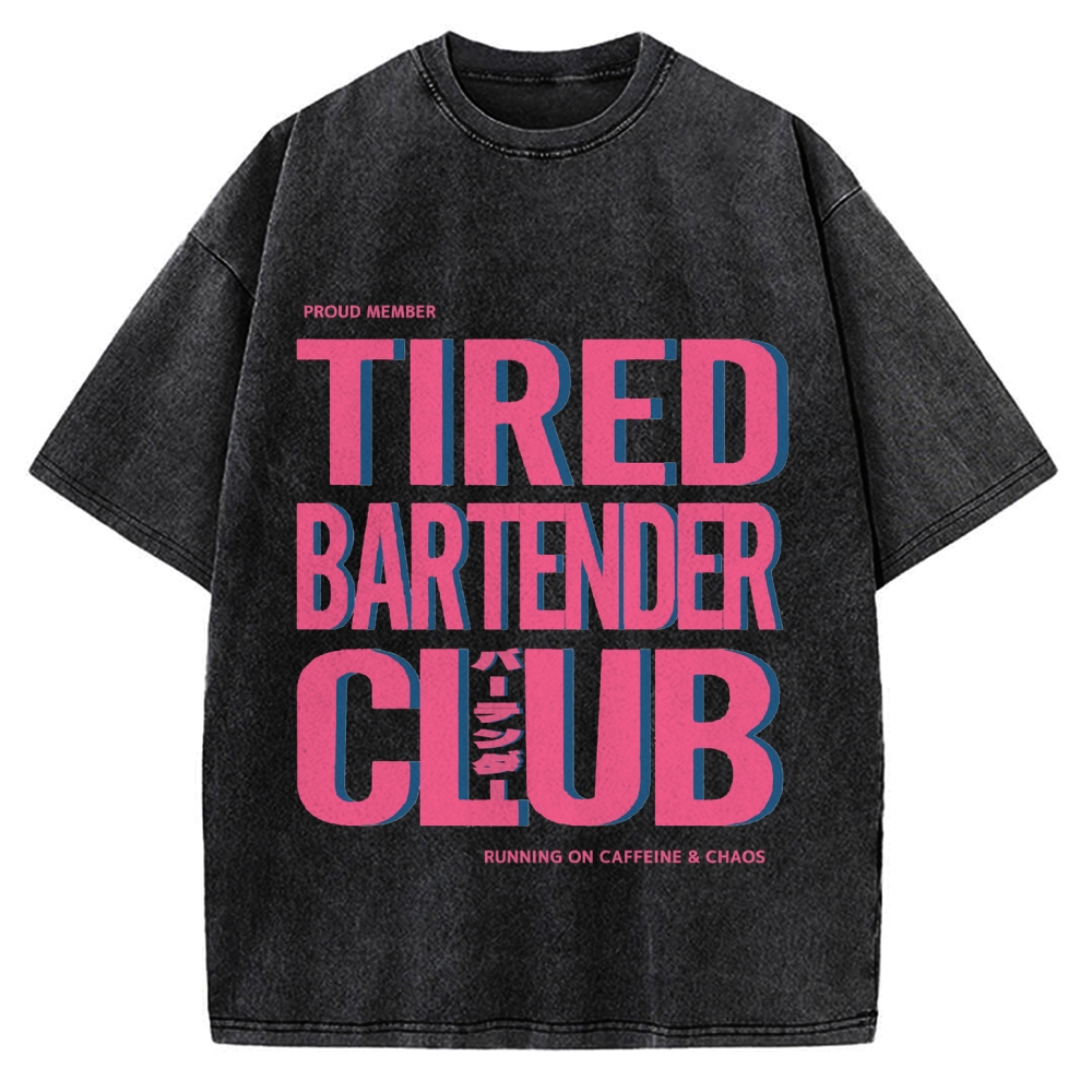 Tired Bartender Club Japanese Katakana Vintage Washed T-shirt