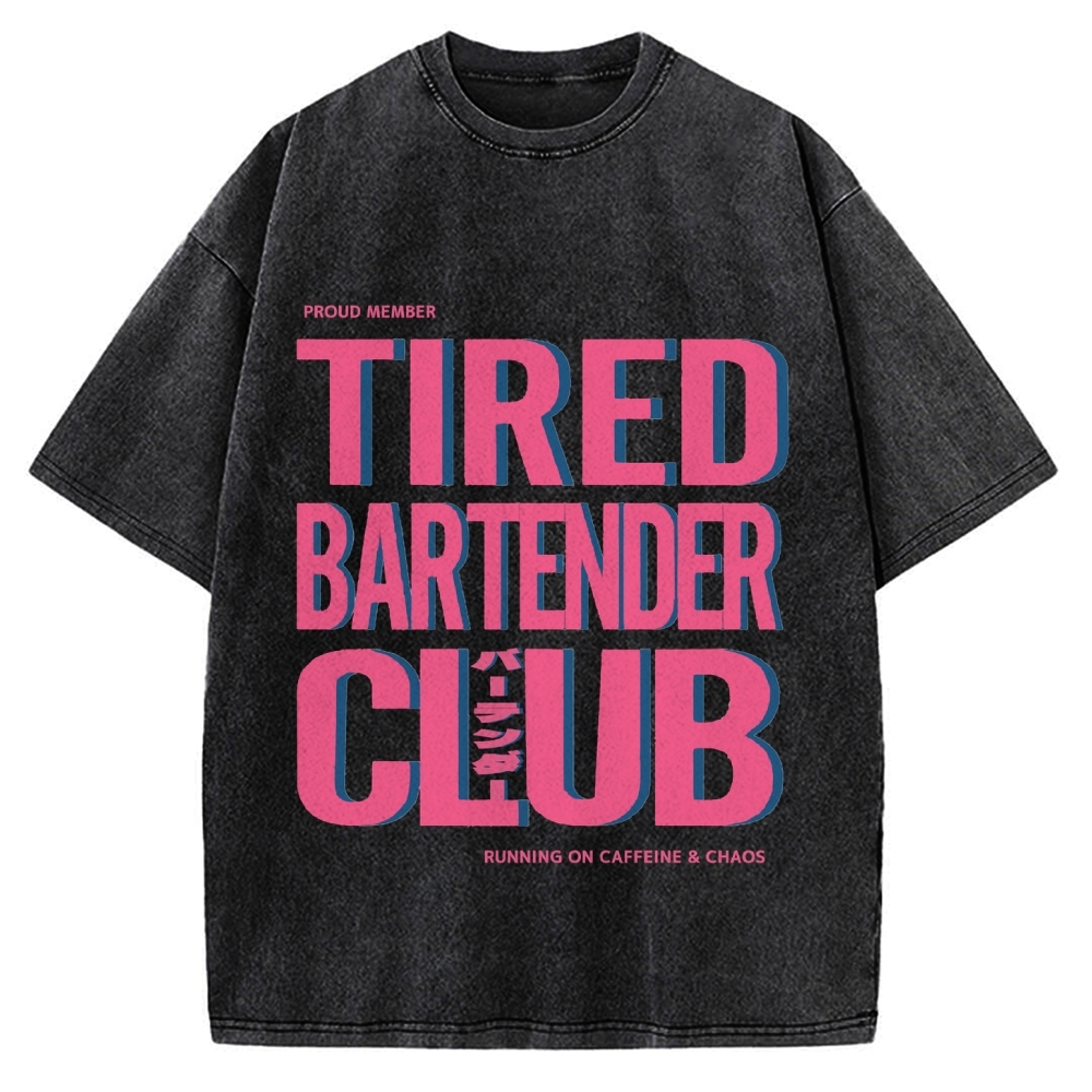 Tired Bartender Club Japanese Katakana Vintage Washed T-shirt