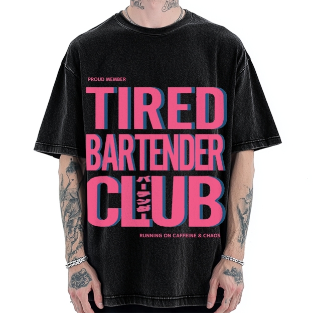 Tired Bartender Club Japanese Katakana Vintage Washed T-shirt