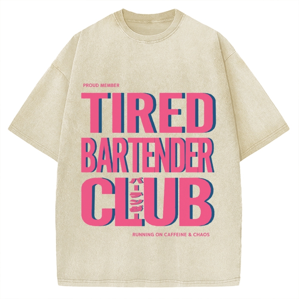 Tired Bartender Club Japanese Katakana Vintage Washed T-shirt