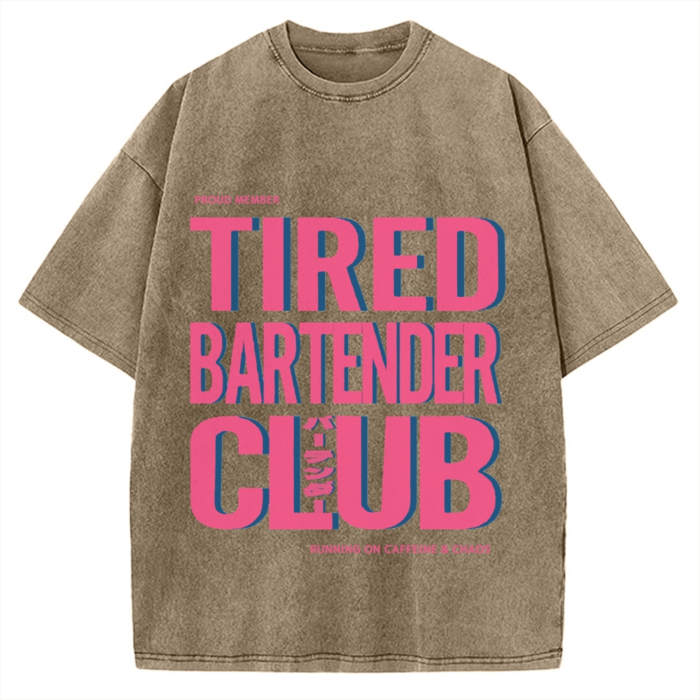 Tired Bartender Club Japanese Katakana Vintage Washed T-shirt