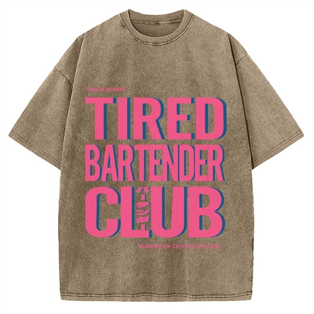 Tired Bartender Club Japanese Katakana Vintage Washed T-shirt