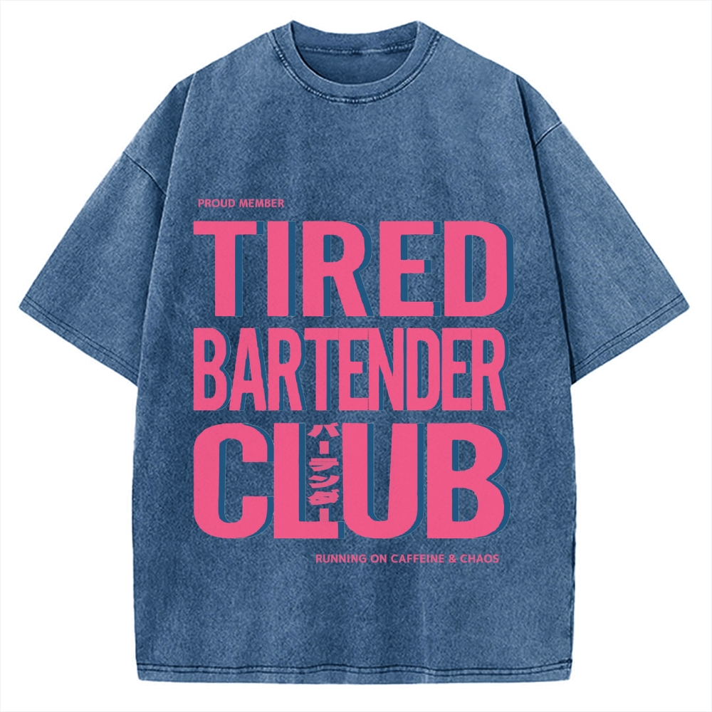 Tired Bartender Club Japanese Katakana Vintage Washed T-shirt