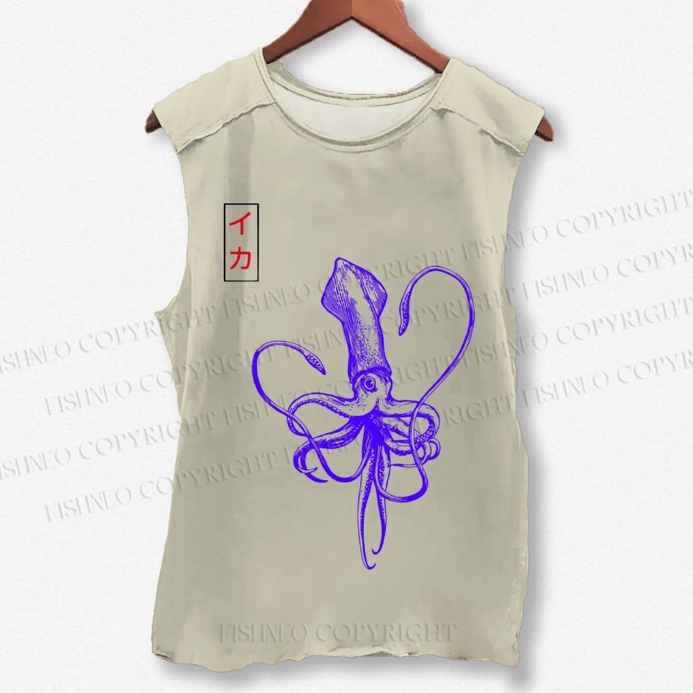 Unisex Japanese Octopus Printed Washed Tank Top