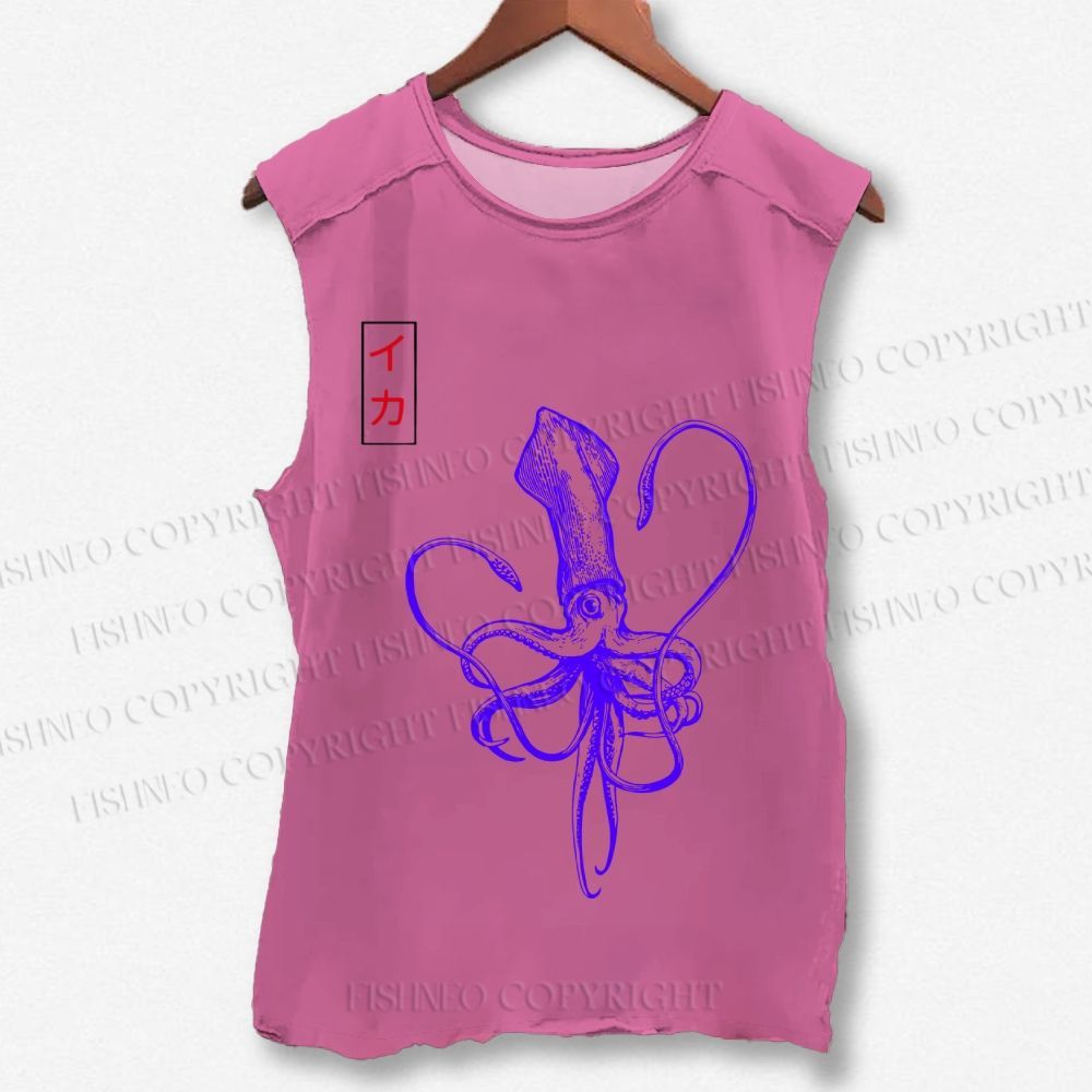 Unisex Japanese Octopus Printed Washed Tank Top