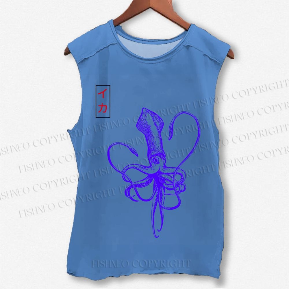 Unisex Japanese Octopus Printed Washed Tank Top