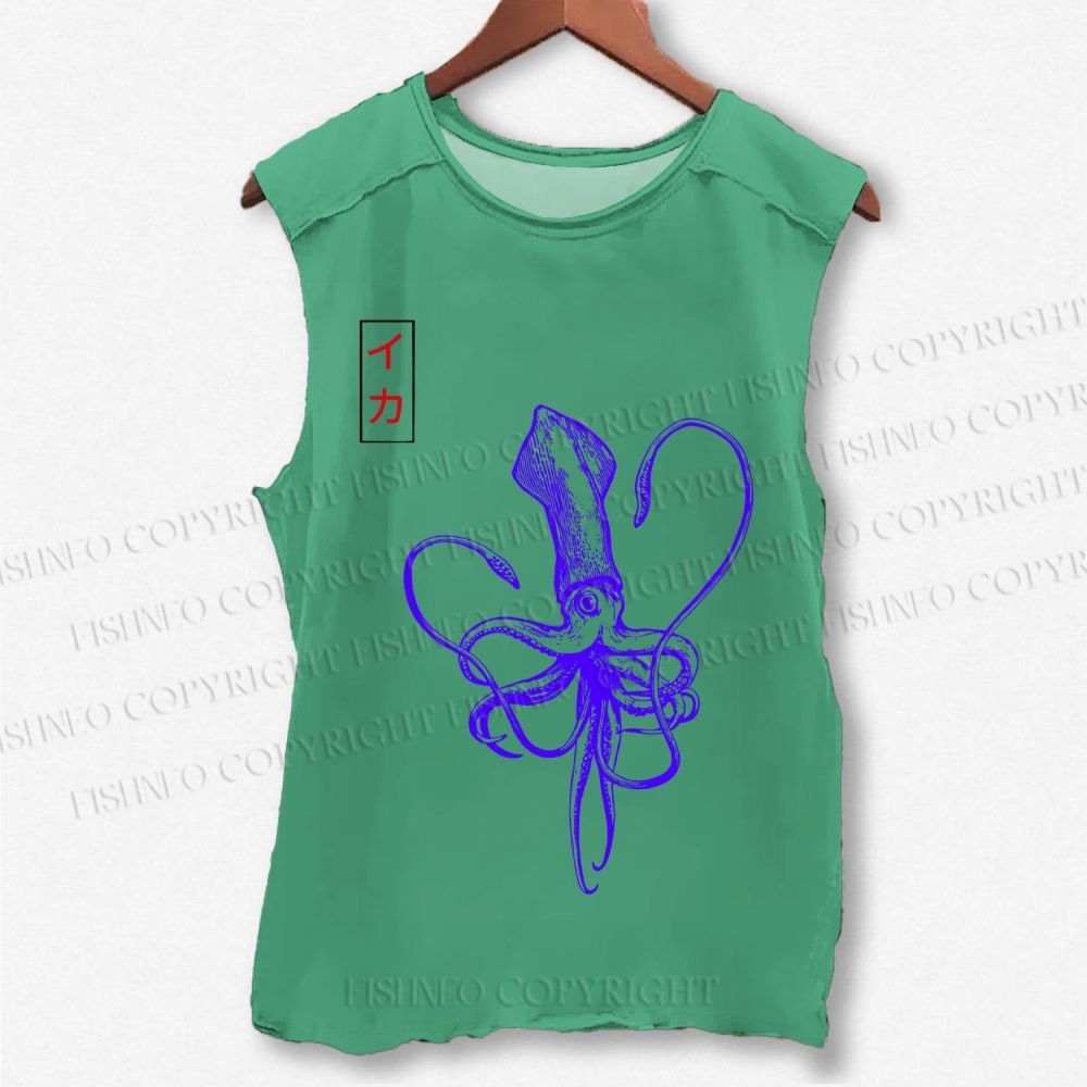 Unisex Japanese Octopus Printed Washed Tank Top