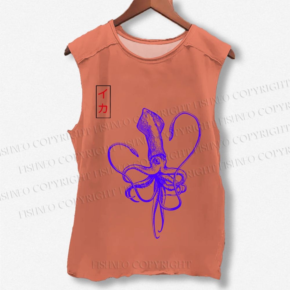 Unisex Japanese Octopus Printed Washed Tank Top