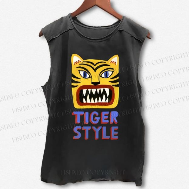 Unisex Tiger Style Printed Washed Tank Top