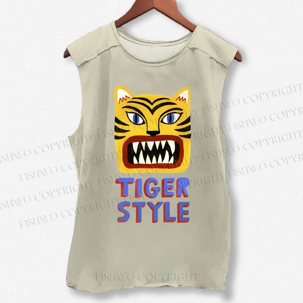 Unisex Tiger Style Printed Washed Tank Top