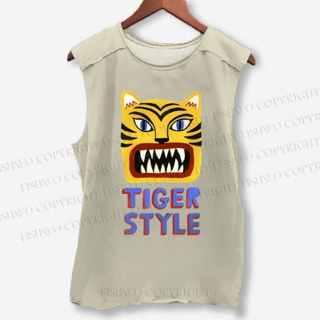Unisex Tiger Style Printed Washed Tank Top